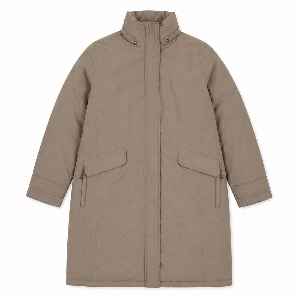 Lands End Down Coat Women XL 18 Taupe Long Winter Parka 80% Down No Hood - Picture 2 of 11